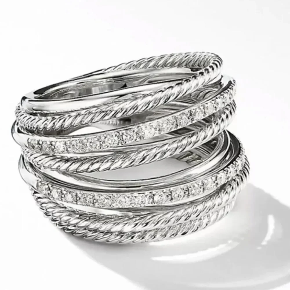 The Moderne Statement band ring in 925 & white sapphire sz 5